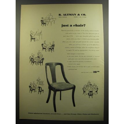 1952 B. Altman & Co. Chair Advertisement - Just a chair?
