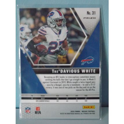 2020 Panini Mosaic TRE'DAVIOUS WHITE (Buffalo Bills) Silver Prizm card #31
