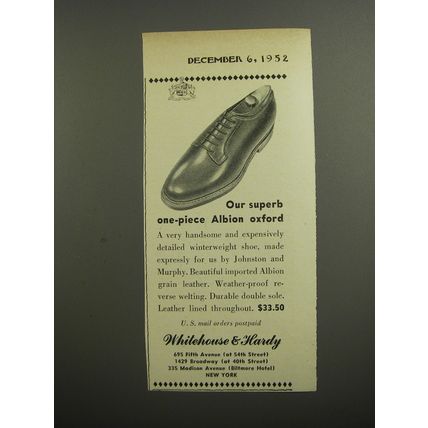1952 Whitehouse & Hardy Johnston & Murphy Shoes Ad - Our superb one-piece