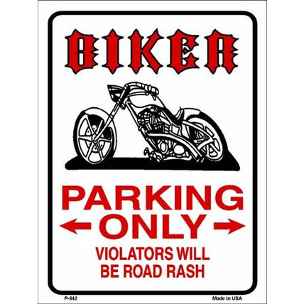 Biker Parking Only Violators Will Be Road Rash 9x12 Metal Sign funny motorcycle