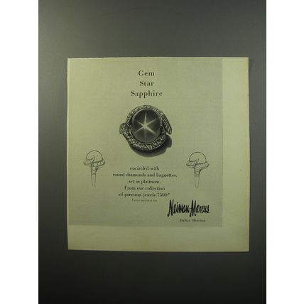 1955 Neiman-Marcus Jewelry Ad - Gem star sapphire