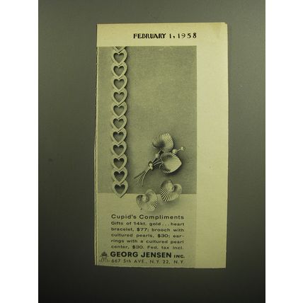 1958 Georg Jensen Jewelry Ad - Cupid's Compliments