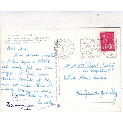 La Turbie Voie Julia France Postcard posted 1971 creased