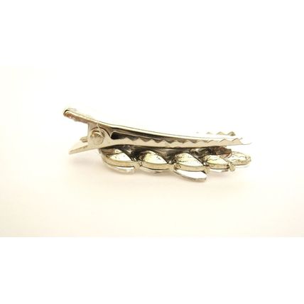 2 small silver metal crystal leaves alligator hair pin clip barrettes fine thin