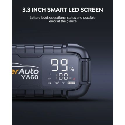 YABER 6000A Jump Starter 150W Car Battery Charger 600LM Flashlight 45w PowerBank