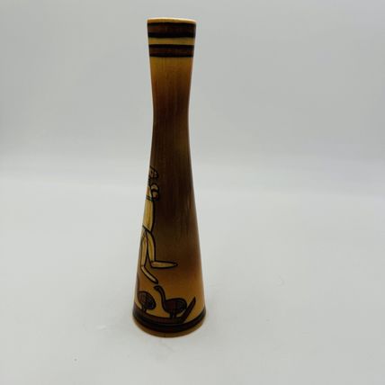Studio Anna Australia Art Pottery Hand Painted Bud Vase Signed 8.5” Kangaroo