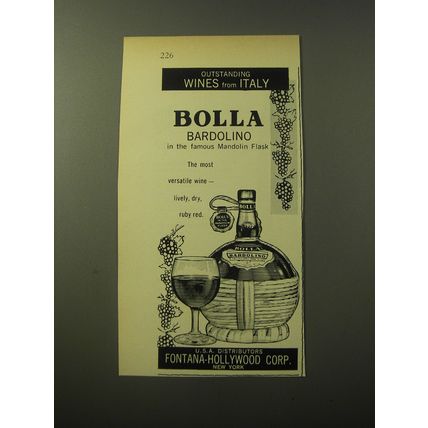 1960 Bolla Bardolino Wine Ad - Outstanding Wines from Italy