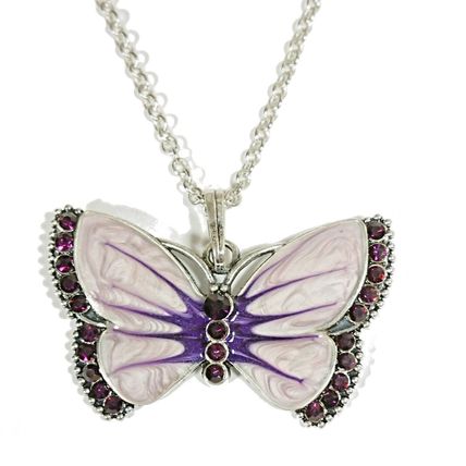 Silver Purple Butterfly Dragonfly Crystal Diamante Rhinestone Pendant Necklace