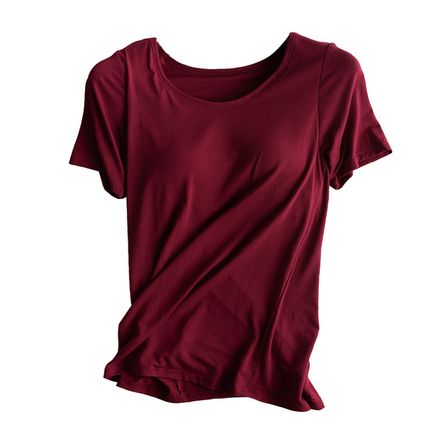 Women's Relaxed Fit Short Sleeve Shirts T-Shirt w/Built in Cup Shelf Bra Run Sm