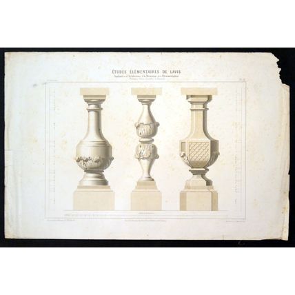 ETUDES ELEMENTAIRES DE LAVIS 1848 Jean-Baptiste Tripon - Balustrades LITHOGRAPH