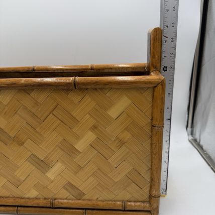MCM Bamboo & Brass accents Wicker weave rattan magazine rack