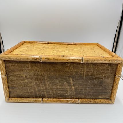 MCM Bamboo & Brass accents Wicker weave rattan magazine rack