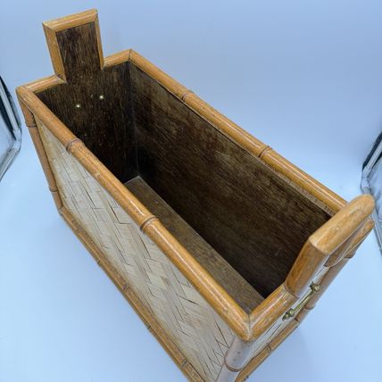 MCM Bamboo & Brass accents Wicker weave rattan magazine rack