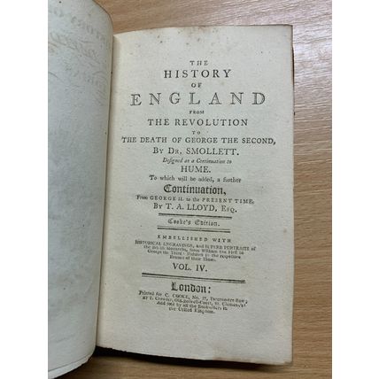 RARE* 1790 "HISTORY OF ENGLAND" T A LLOYD VOL 4 SMALL ANTIQUE BOOK (P3)
