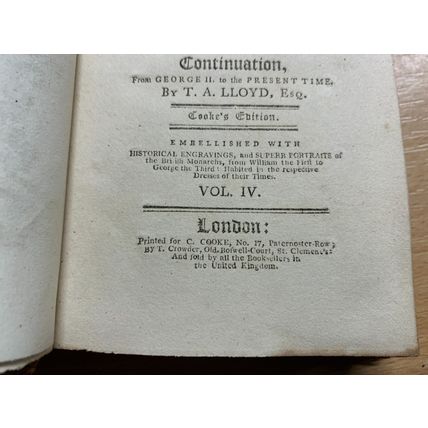 RARE* 1790 "HISTORY OF ENGLAND" T A LLOYD VOL 4 SMALL ANTIQUE BOOK (P3)