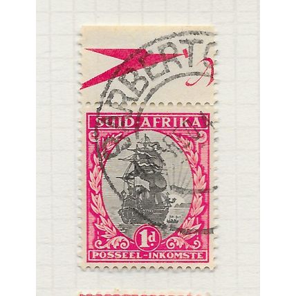 AFRICA SOUTH 1936 ADVERT AIRMAIL BIRD BEAK LETTER SELVEDGE 1d SHIP USED
