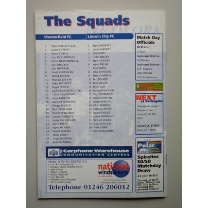 CHESTERFIELD v LINCOLN CITY Div3 21/04/2001