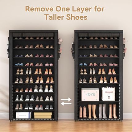 ROJASOP 10 Tier Shoe Rack with Covers,Large Capacity Stackable Tall Shoe Shelf S