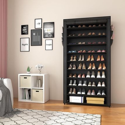 ROJASOP 10 Tier Shoe Rack with Covers,Large Capacity Stackable Tall Shoe Shelf S
