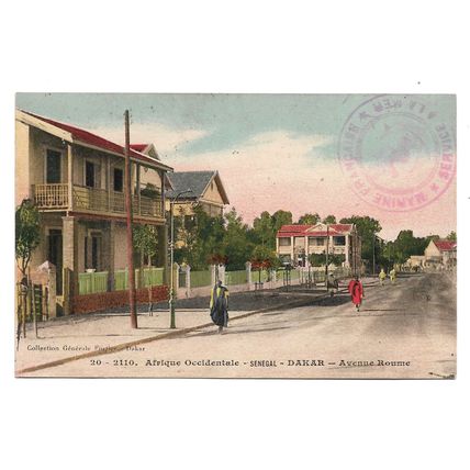 Postcard Senegal Dakar Avenue Roume posted 1918 French Navy cachet