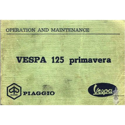 PIAGGIO VESPA 125 PRIMAVERA OPERATION & MAINTENANCE SCOOTER 53 PAGES IN ENGLISH