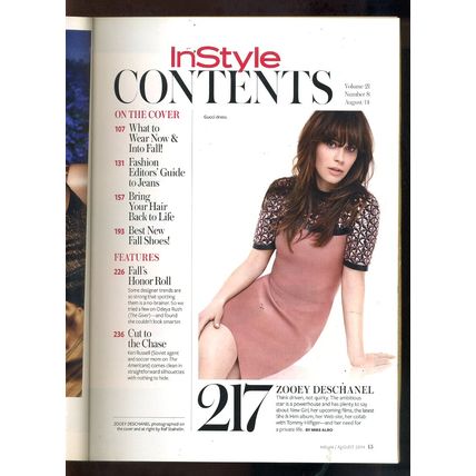 InStyle August 2014 ZOOEY DESHANEL On Being Normal, Guide to Jeans, Best OF FALL