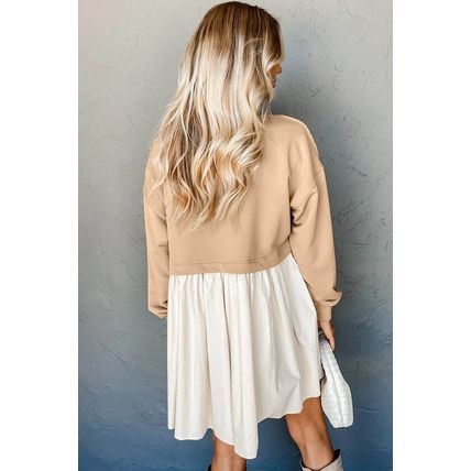 Pale Khaki Sweatshirt Poplin Mini Dress