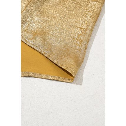 Gold Metallic Luster Frilled Half Sleeve Blouse