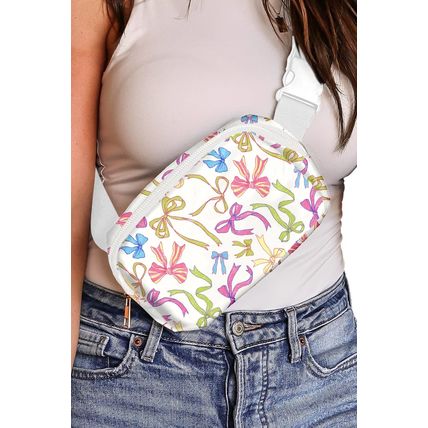 White Pretty Bow Printed Crossbody Bag
