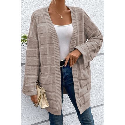Delicacy Textured Knit Open Front Chic Cardigan with Pockets