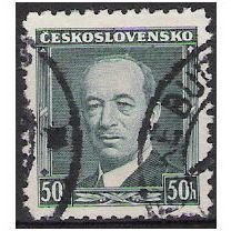 Mi 348: 50 h. bluish green Definitive: President Edvard Beneš (1884 - 1948)