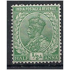 India 1911 SG156 1/2a Emerald Green Unmounted Mint . .