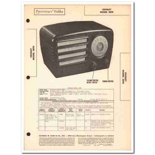 crosley model 58tk 6-tube am radio receiver sams photofact manual