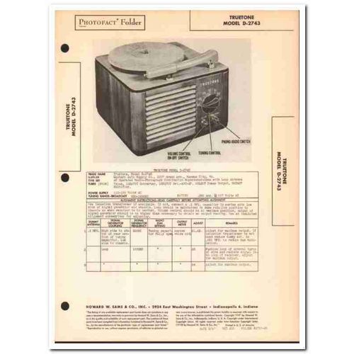 truetone model d-2743 4-tube am radio phonograph sams photofact manual