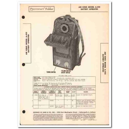 air king model a-410 portable 4-tube am radio sams photofact manual