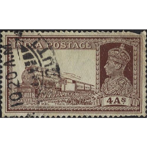 INDIA, King George VI, Mail Train, brown 1937, 4 Anna, #4