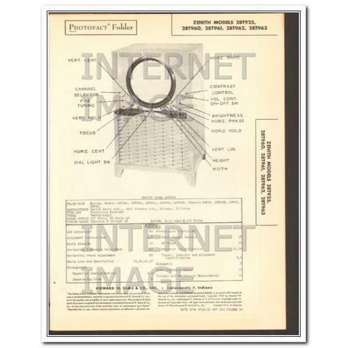 ZENITH models 28T925 960 61 62 63 TV receiver Sams Photofact manual