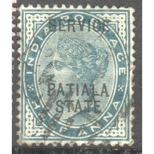 India stamps 1882 - SG 84 - QV ½a green Opt 'Service Patiala State' used