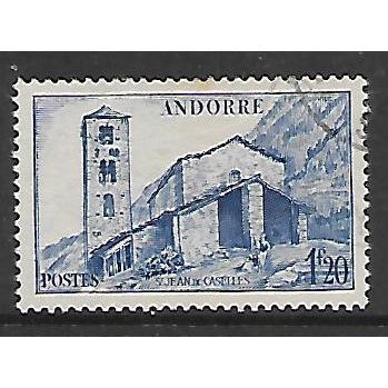 FRANCE ANDORRA 1944 1F.20 BLUE ST JEAN DE CASELLES CHURCH SG F106 FINE USED