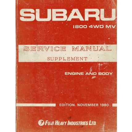 Subaru 1800 4WD MV Engine And Body Service Manual Supplement 80 G119DEA Reprint