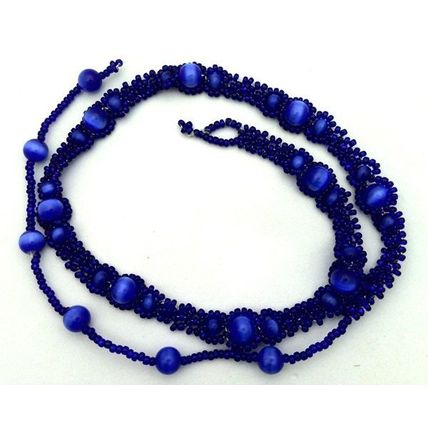 Blue Cat Eye Beaded Daisy Chain Choker Necklace