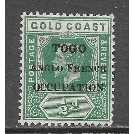 TOGO 1917 KG5 OCCUPATION ANGLO FRENCH FORCES OVERPRINT GOLD COAST HALFPENNY MH