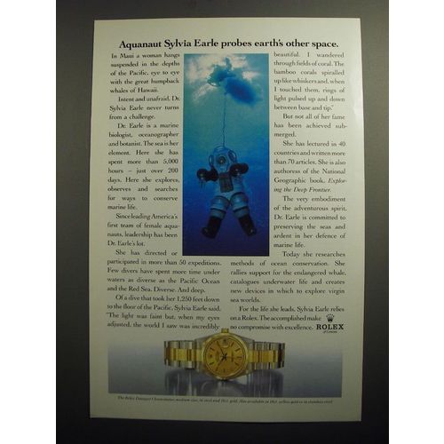1991 Rolex Datejust Watch Ad - Aquanaut Sylvia Earle probes earth's other space