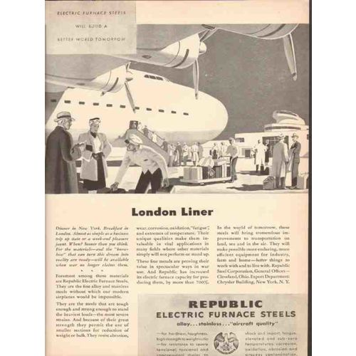 REPUBLIC STEEL CO 1943 London Liner electric furnace steels vintage ad