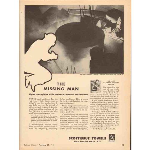SCOTT PAPER COMPANY 1943 fight contagions sanitary washroom vintage ad