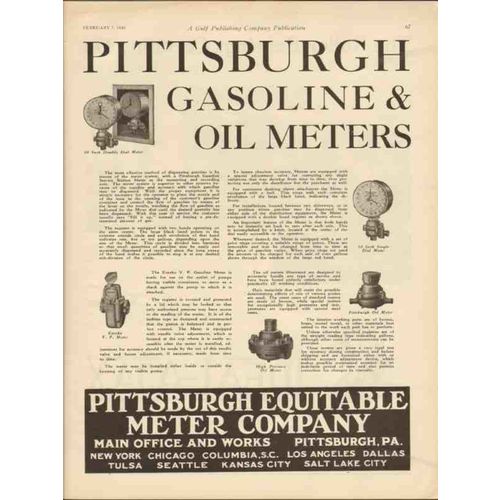 PITTSBURGH EQUITABLE METER COMPANY 1930 gasoline oil meters vintage ad
