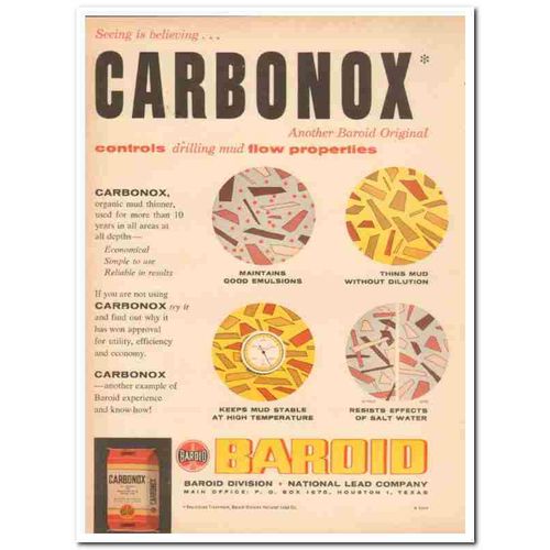 BAROID 1959 National Lead Company Carbonox drilling mud oil vintage ad