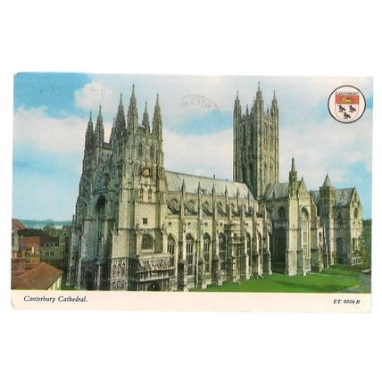 CANTERBURY CATHEDRAL used vintage postcard by Elgate.. 1982 postmark =
