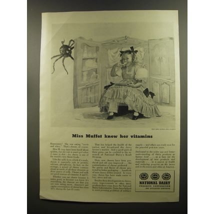 1944 National Dairy Ad - Miss Muffet knew her vitamins