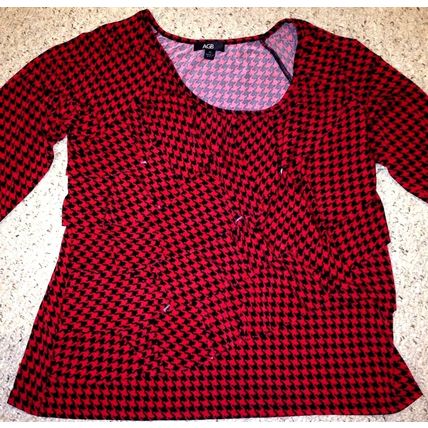 AGB Women Blouse Size XL Red & Black Wrinkle Free Stretchy Material 3/4 Sleeves